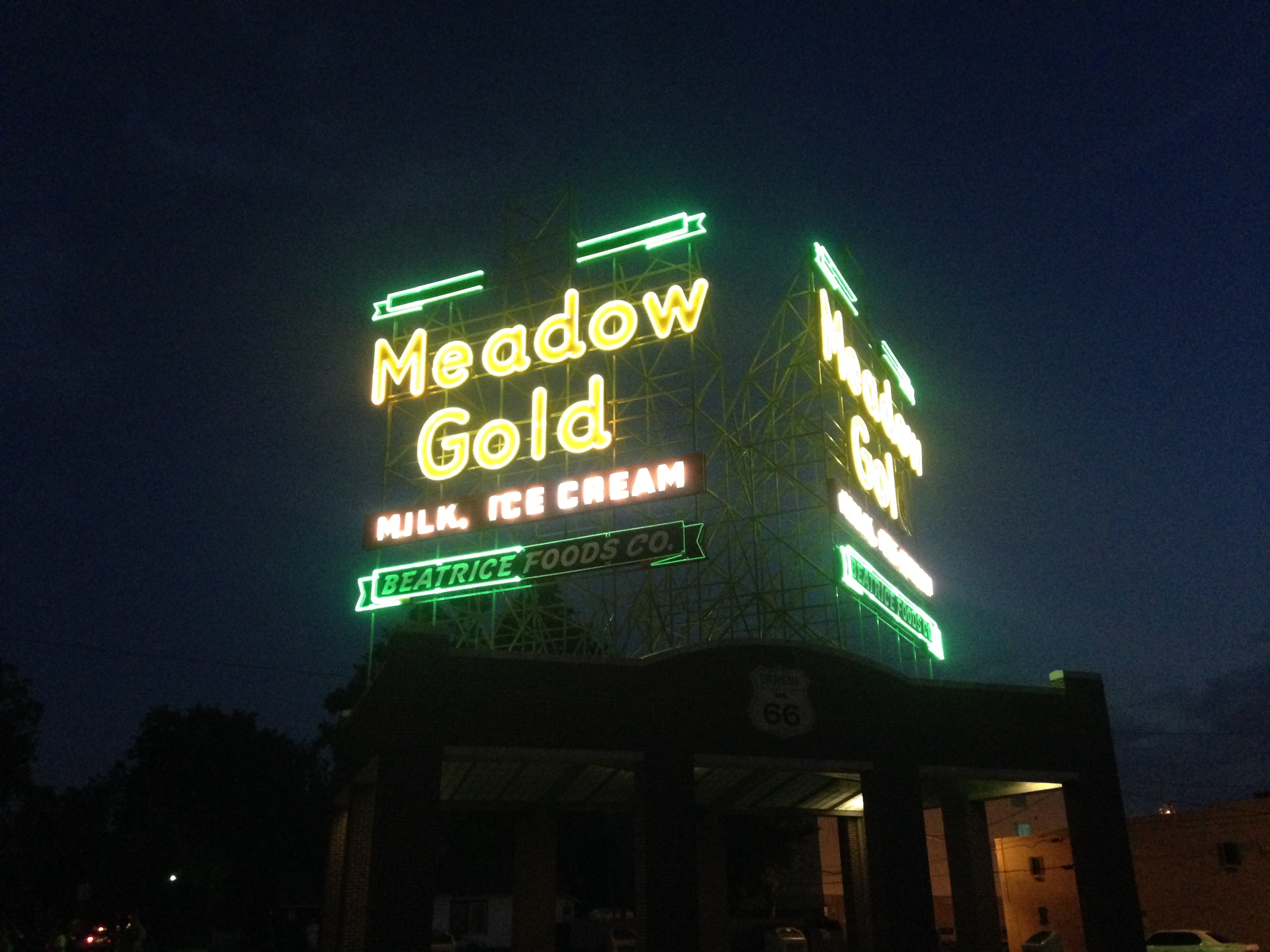 Meadow Gold historic neon sign in Tulsa Oklahoma